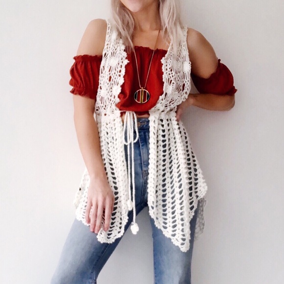 White Crochet Vest - Picture 1 of 3